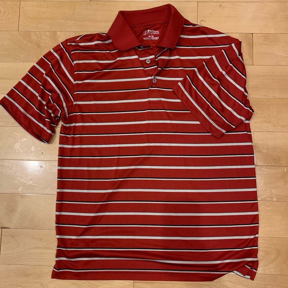 PGA Tour red striped performance golf polo